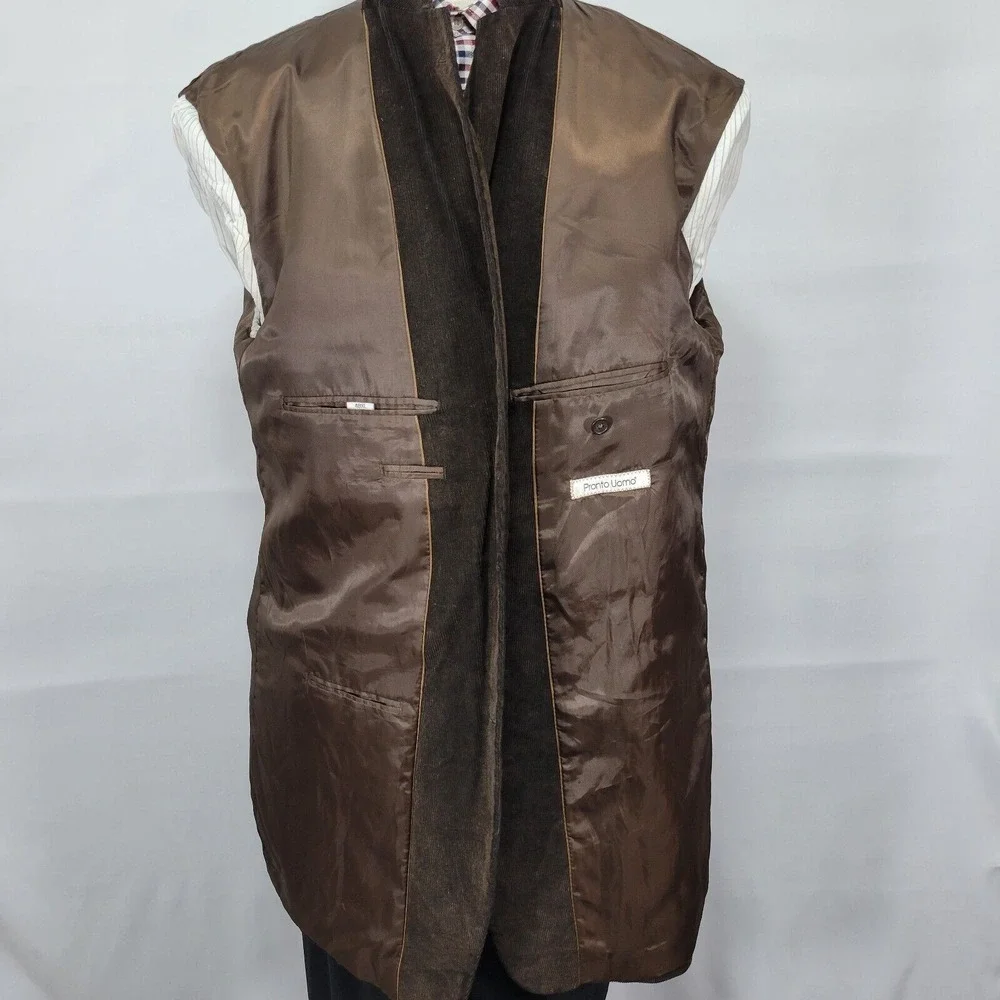 Pronto Uomo Men's Sport Coat Blazer Two Button Brown Corduroy‎ Cotton Sz 48XL